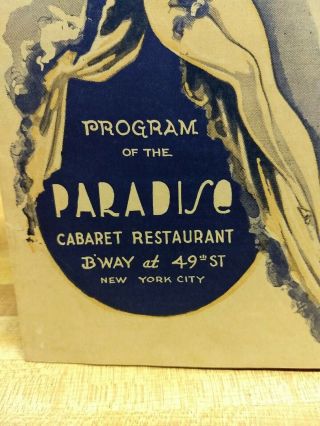 Vintage 1930s Paradise Cabaret Restaurant Program,  York City 2