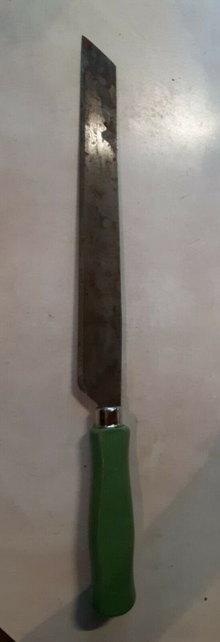 Vintage Kitchen Knife Green Wooden Handle 13”