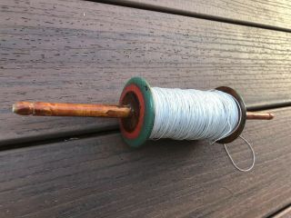 Vintage Painted Wooden Kite String Spool Holder With String 12 "