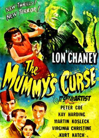 Aceo Atc Sketch Card - The Mummys Curse Miniature Vintage Movie Poster