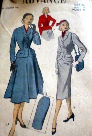 Lovely Vtg 1950s Suit Advance Sewing Pattern 16/34