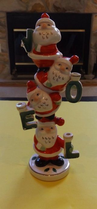 Vintage Ceramic Noel Santas Christmas Candle Holders Japan
