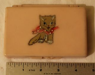 Vintage Pink 1960s Mid Century Purse Plastic Kleenex Mirror Holder Box Cat Kitty
