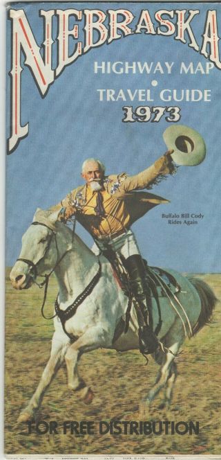 Vintage Nebraska Highway Road Map Travel Guide 1973 Buffalo Bill Cody