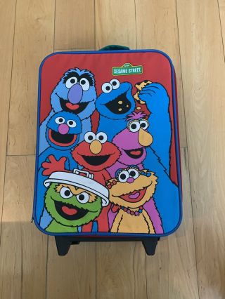 Sesame Street Rolling Luggage Suitcase Carry On Vintage Cookie Monster Elmo