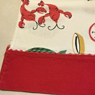 Vintage Kitchen Tea Towel Screen Printed With a Variety of Cooking Utensils Food 2