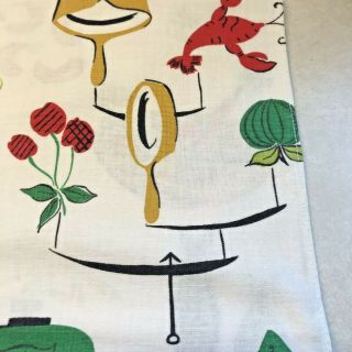Vintage Kitchen Tea Towel Screen Printed With a Variety of Cooking Utensils Food 4