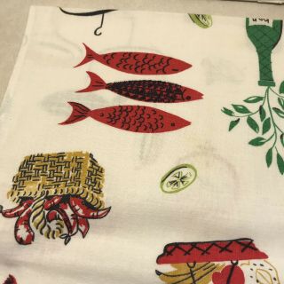 Vintage Kitchen Tea Towel Screen Printed With a Variety of Cooking Utensils Food 5