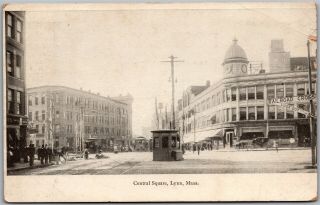 Lynn Ma Mass Central Square & Railroad Crossing Rr Train Old Vintage Postcard C3