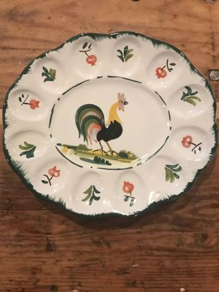 Vintage Small Deviled Egg Dish Platter Hand Painted Ceramic Rooster 93/4 " X 83/4 "