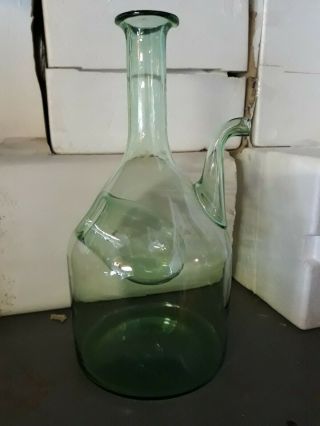 Large 16 Inch Vintage Decantor,  Green Depression Glass,  Gorgeous