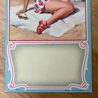Vtg Art Frahm Pin Up Girl In Bathing Suit On Beach Blank Blotter Salesman Sample 3