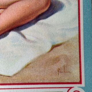 Vtg Art Frahm Pin Up Girl In Bathing Suit On Beach Blank Blotter Salesman Sample 5