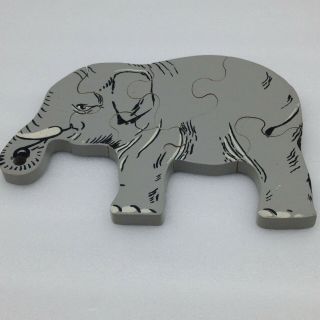 Vintage Wood Simplex Gray Elephant Shaped Puzzle Holland No 143