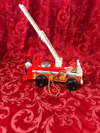 Vintage 1968 Fisher Price Little People Wood 720 Fire Engine Truck Toy Bell