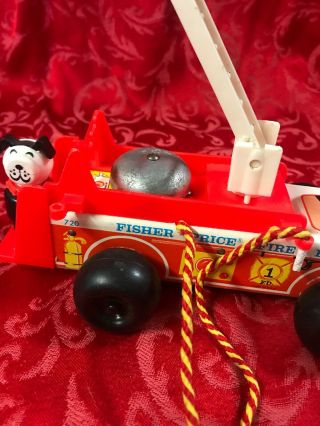 Vintage 1968 Fisher Price Little People Wood 720 Fire Engine Truck Toy Bell 3