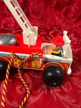 Vintage 1968 Fisher Price Little People Wood 720 Fire Engine Truck Toy Bell 4