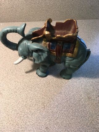Vintage Cast Iron Elephant Mechanical Coin Bank With Movement 2.  5 " X 7 " X 4.  75 "