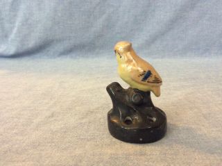 Vintage Japan Miniature Flower Frog Ceramic Yellow Bird Luster 6 Holes 3