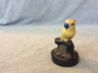 Vintage Japan Miniature Flower Frog Ceramic Yellow Bird Luster 6 Holes 4