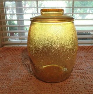 Vtg Retro Mcm Bartlett Collins Glass Cookie Jar Canister Honey Amber Mushrooms