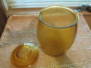 VTG RETRO MCM Bartlett Collins Glass Cookie Jar Canister HONEY AMBER Mushrooms 3