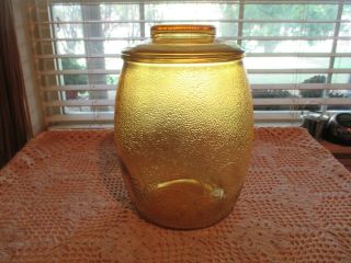 VTG RETRO MCM Bartlett Collins Glass Cookie Jar Canister HONEY AMBER Mushrooms 5