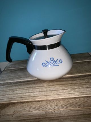 Vintage Corning Ware 6 Cup P - 104 Blue Cornflower Coffee Tea Pot With Metal Lid