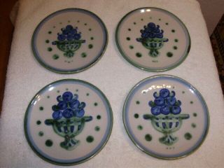 Vintage M.  A.  Hadley Pottery Set Of Four 6 1/4 " Plates - Berries In Basket