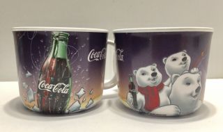 2 Coca - Cola Bottles Polar Bear Coffee Mugs Cup By Gibson 1998 Christmas Vintage