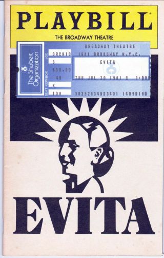Evita Broadway Theater Playbill Program And Ticket Stub Derin Altay 1981 Vintage
