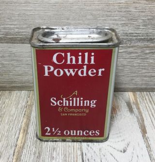 Vintage Schilling Chili Powder Spice Tin Mccormick Advertising Collectible