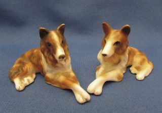 Set Of 2 Vintage Collie Dogs Bone China Figurines Made In Japan