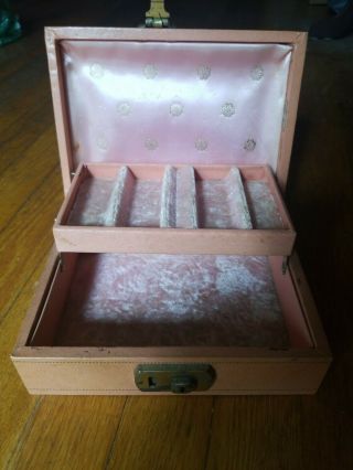 Vintage Mele Pink Jewelry Box,  2 Tier 8 " X 6 " X 3 " Velvet Lined.