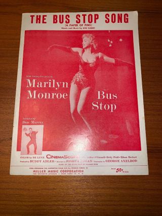 Bus Stop Song A Paper Of Pins 1956 Marilyn Monroe Don Murray Sheet Music Vintage