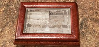 Vintage Wooden Jewelry Box Wood - Etched Glass With Old Car