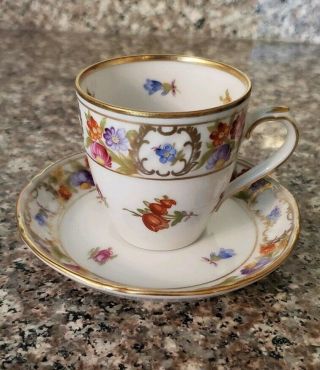 Vintage Schumann Germany Empress Dresden Flowers Demitasse Tea Cup & Saucer