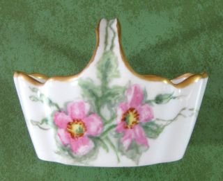Vintage Rs Germany Porcelain Hand - Painted Basket Pink Flowers Sm 15 Euc