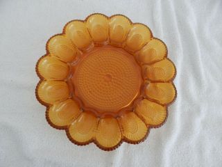 Vintage Indiana Amber Glass Hobnail Deviled Egg Plate Tray With 15 Egg Holders