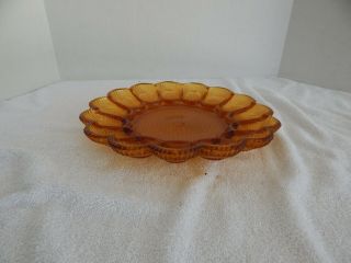 Vintage Indiana Amber Glass Hobnail Deviled Egg Plate Tray With 15 Egg Holders 2