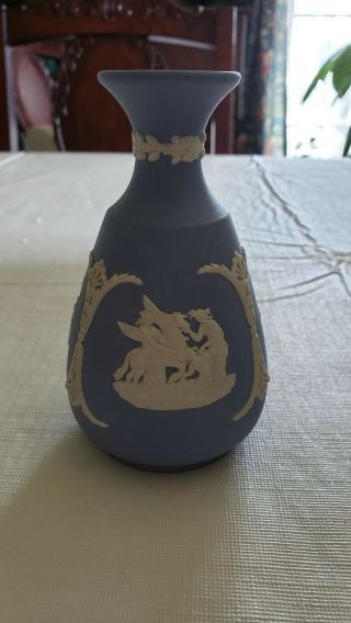 Vintage Wedgwood Blue Jasperware Cameo Bud Vase Made In England 5 "