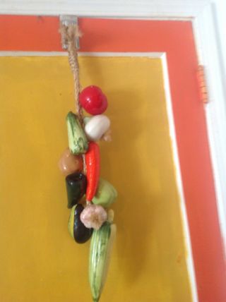 Vintage Ceramic Vegetables Hand Painted Hanging On A Rope Deco Kitchen