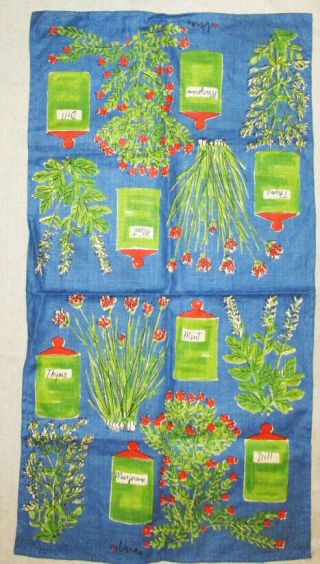 Vintage Euc Vera Multicolor Linen Kitchen Towel Herbs Dill Thyme Marjoram
