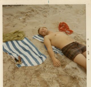 Vintage Abstract Photo Shirtless Man Sleeping Tanning On Beach Gay Int Snapshot