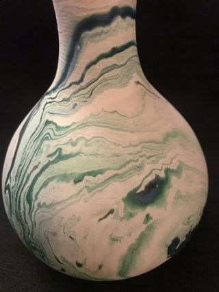 Vintage Nemadji Pottery USA Green Swirled Vase Planter Native Art 2