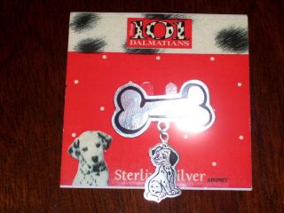 Vintage Disney 101 Dalmations Sterling Silver Bone Pin On Card