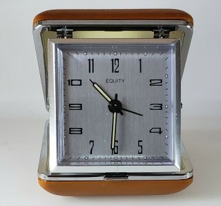 Vintage Westclox Keywound Travel Clock Wind Up Folding Hard Case Glow Hands