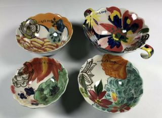 Vintage Bright Floral 4 - Piece Nesting Ceramic Measuring Cups Bowls W/handles