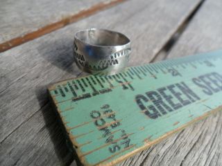 Vintage Native American Hand Crafted Wide Band Ring with Design Nickel 7 1/2 2
