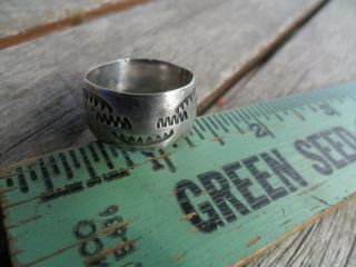 Vintage Native American Hand Crafted Wide Band Ring with Design Nickel 7 1/2 3